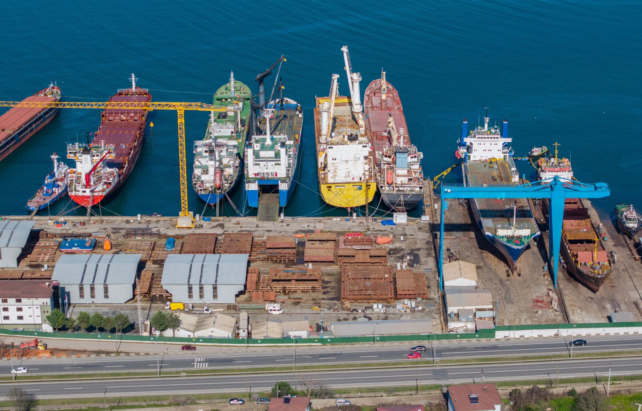 Ships at an industrial port terminal